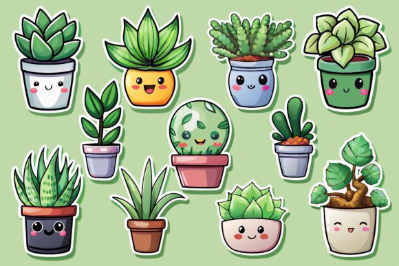 Kawaii Cute Potted Plant Sticker Set