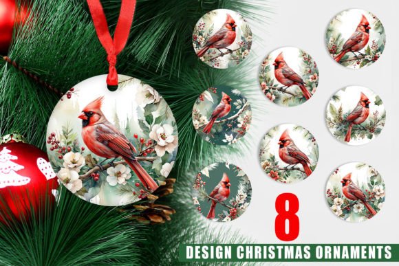 Ornament Watercolor Cardinal Bird