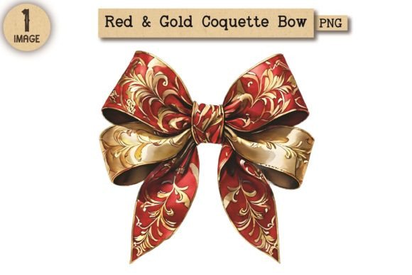 Red and Gold Coquette Bow PNG Clipart: A Versatile Design Element for Creativity and Style