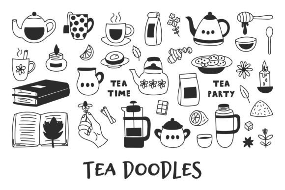 Tea Doodles PNG Clipart for Creative and Practical Use