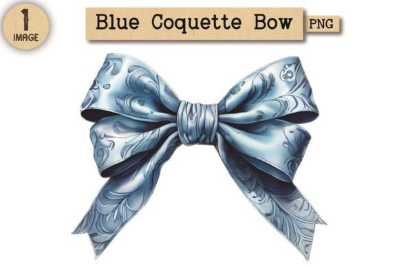 Vintage Blue Coquette Bow PNG 3