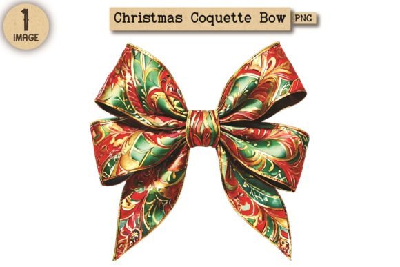 Vintage Christmas Coquette Bow PNG 16