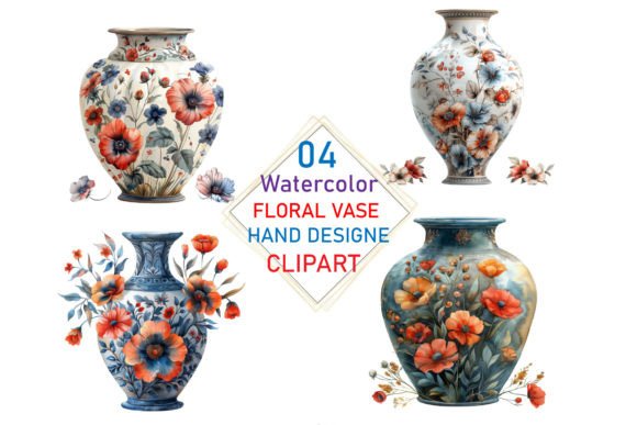 Watercolor Floral Vases, Hand-Painted and Included in Your Download 4 High-Quality PNGs